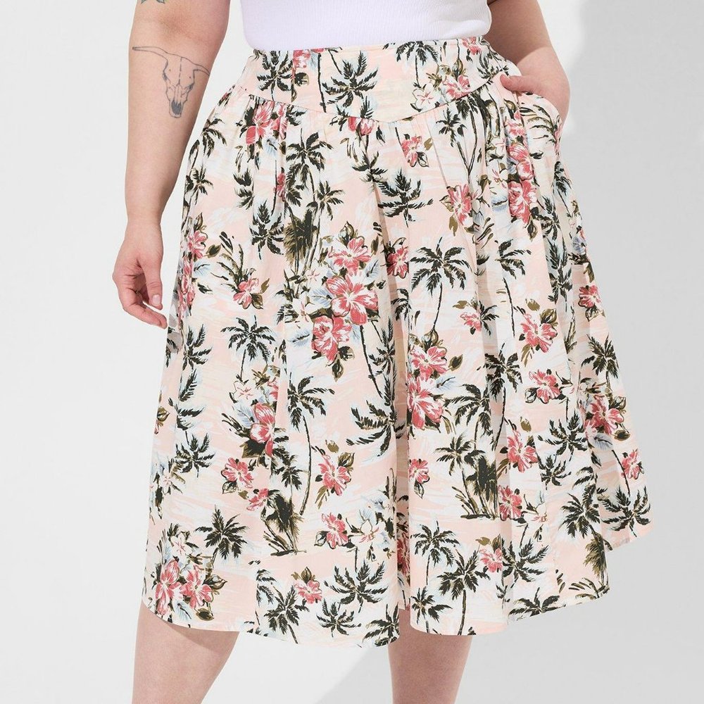 Torrid Midi Popin High Waist Palm Tree Tropical  Skirt